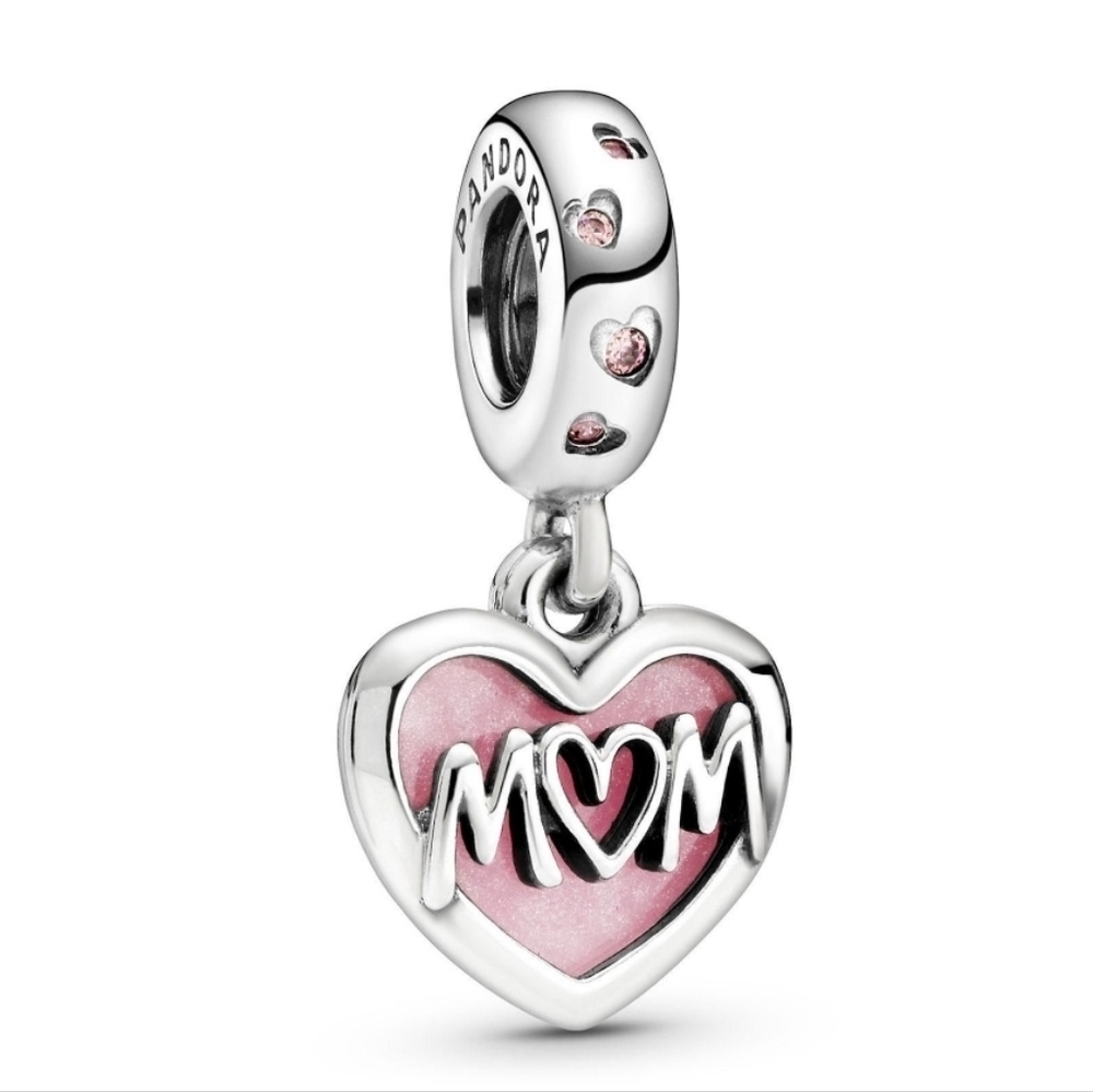 Pandora Mom Script Heart Dangle Charm